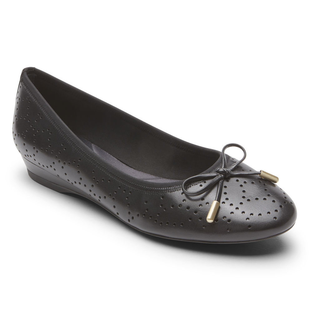 Rockport Womens Total Motion Shea Perforated Bow - Flats Black - KXT243057